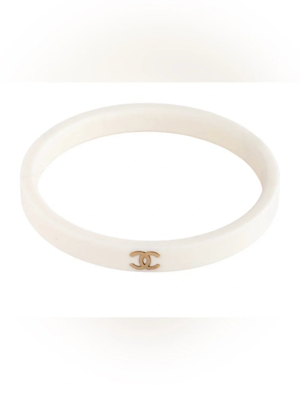 CHANEL Cream Resin Bangle with Gold CC Emblem